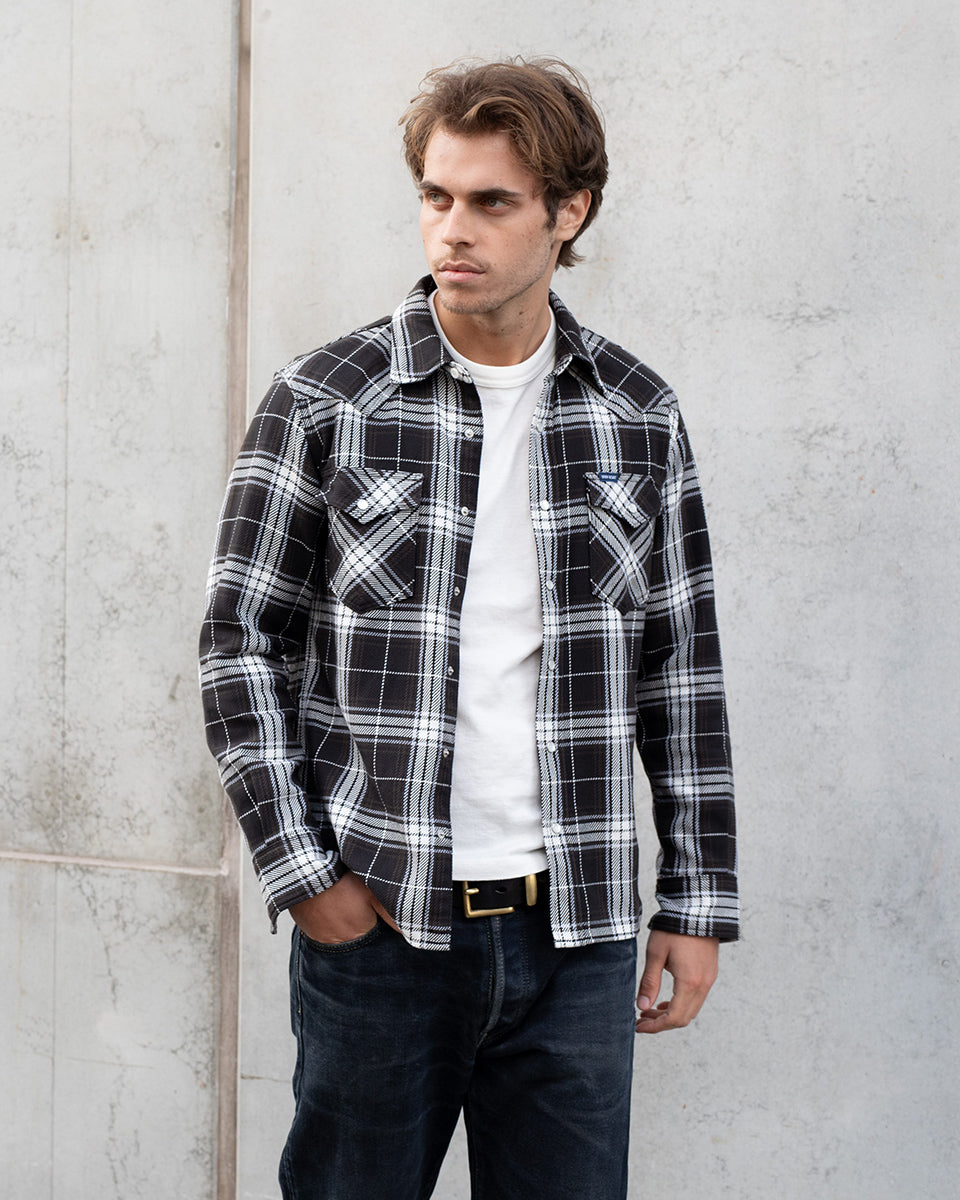 IHSH-439-BLK - SS26 - 9oz Selvedge Flannel Western Shirt - Black Check