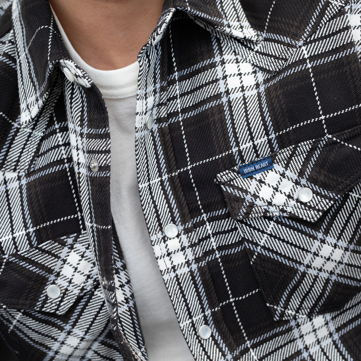 IHSH-439-BLK - SS26 - 9oz Selvedge Flannel Western Shirt - Black Check