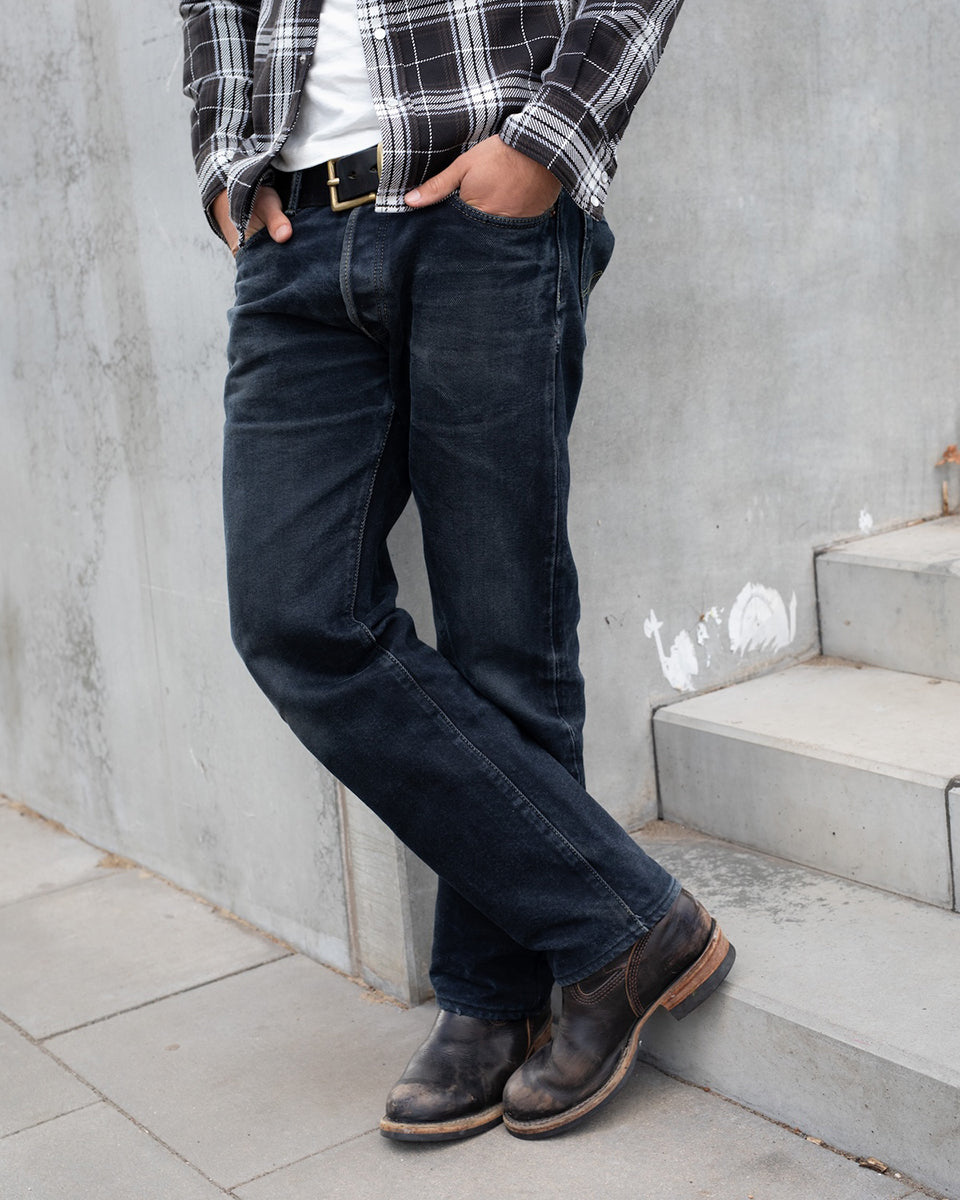 IH-634S-B - 21oz Selvedge Denim Straight Cut Jeans - Indigo Overdyed Black
