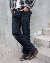 IH-634S-B - 21oz Selvedge Denim Straight Cut Jeans - Indigo Overdyed Black