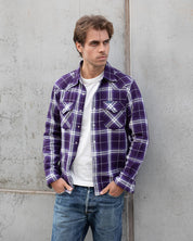 IHSH-439-PUR - SS26 - 9oz Selvedge Flannel Western Shirt - Purple Check