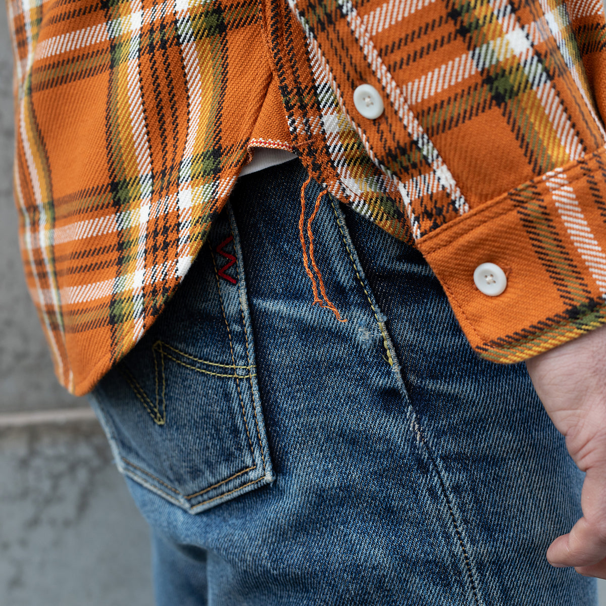IHSH-442-ORA - SS26 - 9oz Selvedge Flannel Work Shirt - Orange Check
