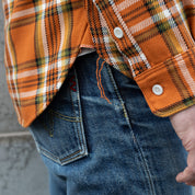 IHSH-442-ORA - SS26 - 9oz Selvedge Flannel Work Shirt - Orange Check
