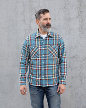 IHSH-442-SAX - SS26 - 9oz Selvedge Flannel Work Shirt - Sax Blue Check