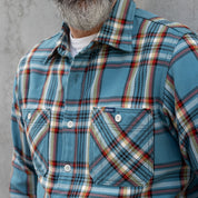 IHSH-442-SAX - SS26 - 9oz Selvedge Flannel Work Shirt - Sax Blue Check