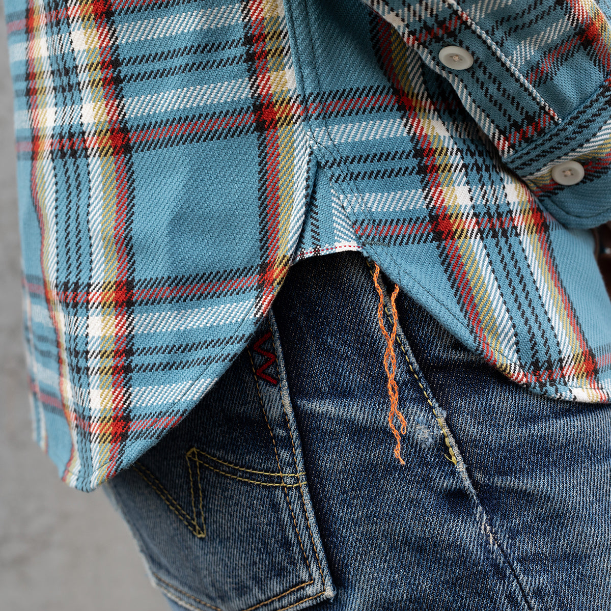 IHSH-442-SAX - SS26 - 9oz Selvedge Flannel Work Shirt - Sax Blue Check