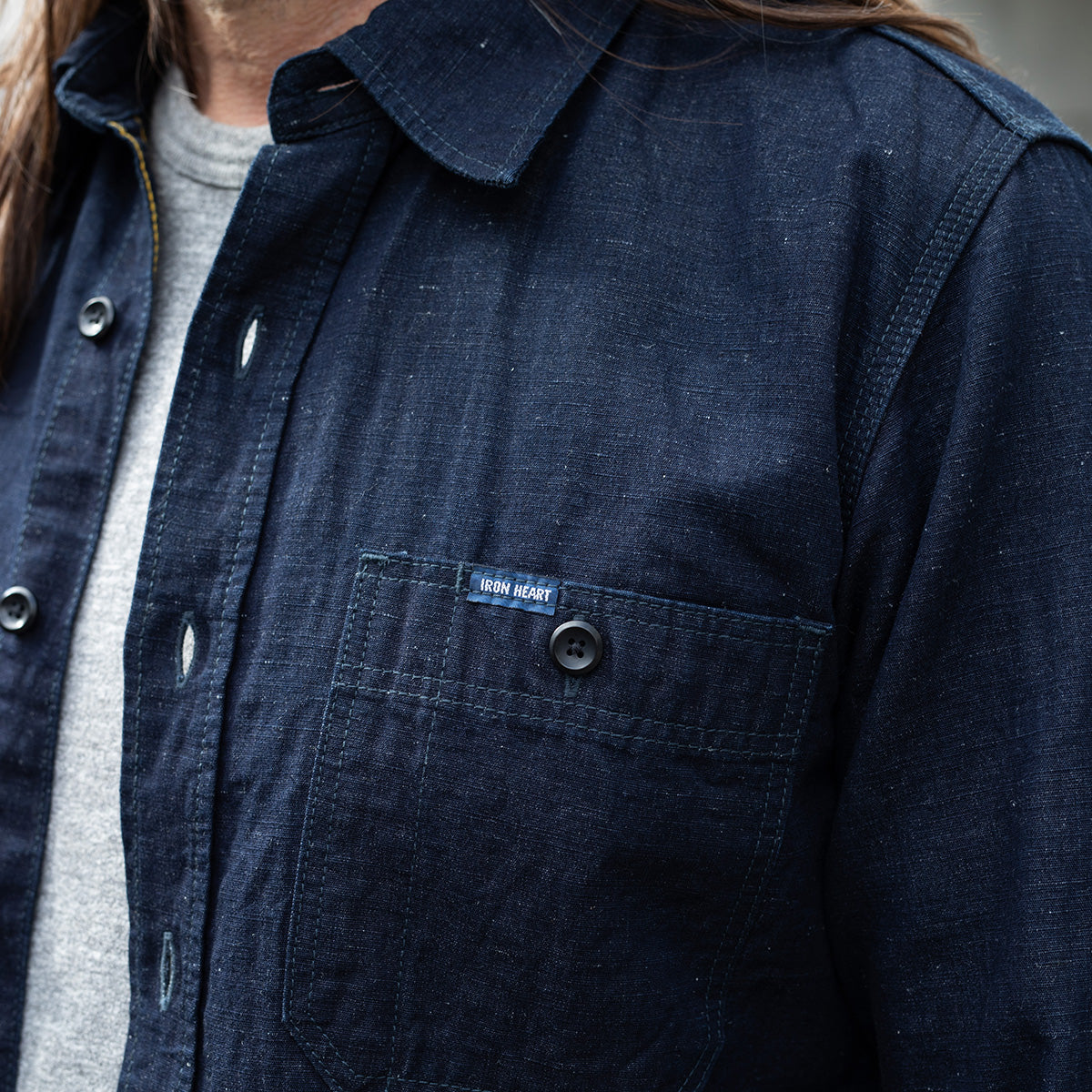 IHSH-443-IND - SS26 - 7oz Cotton Linen Chambray Work Shirt - Indigo