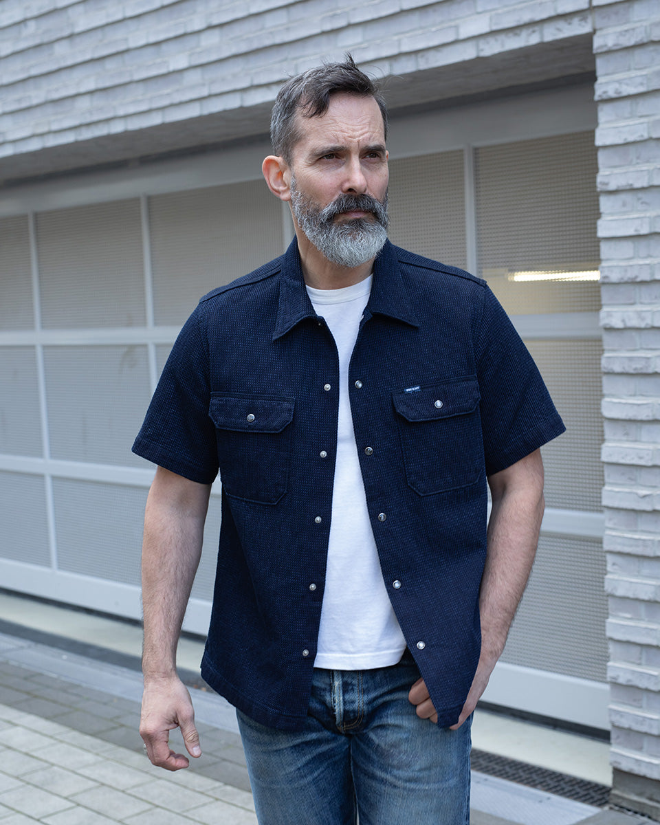 IHSH-445-IND - SS26 - 10oz Dobby Cloth Short Sleeve Mechanic Shirt - Indigo