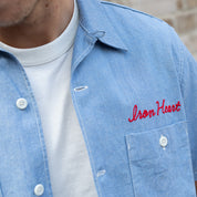 IHSH-447-SAX - SS26 - 5oz Cotton Linen Open Collar Short Sleeve Shirt - Sax Blue