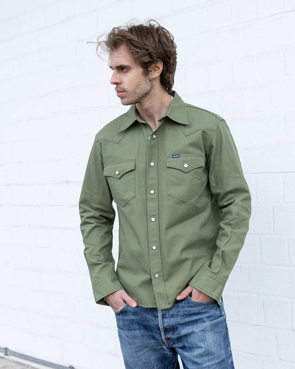 IHSH-454-ODG - FW26 - 11oz Military Serge Western Shirt - Olive Drab Green