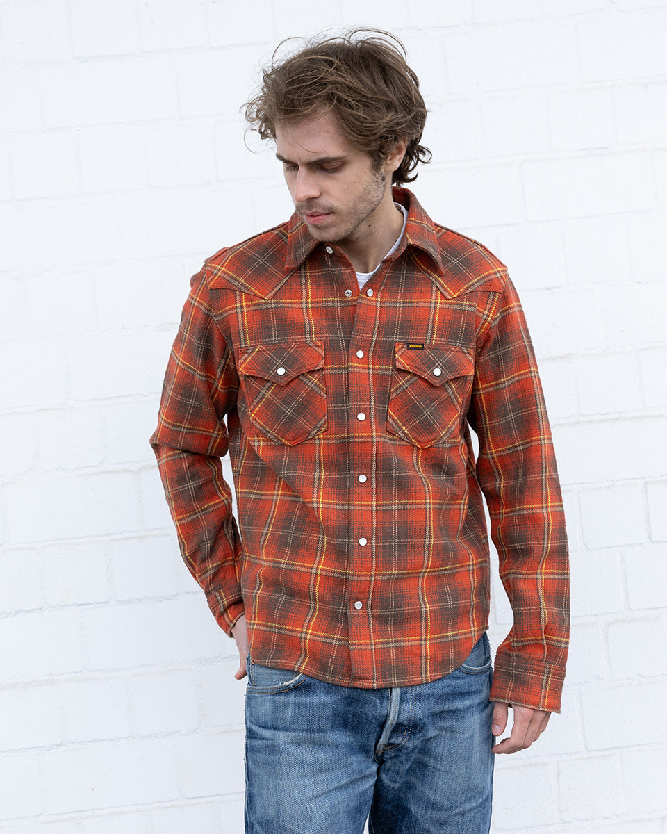 IHSH-455-RED - FW26 - 12oz Slubby Heavy Flannel Check Western Shirt - Red