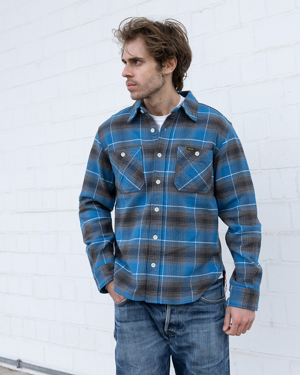 IHSH-458-BLU - FW26 - Heavy Flannel Check Work Shirt - Blue