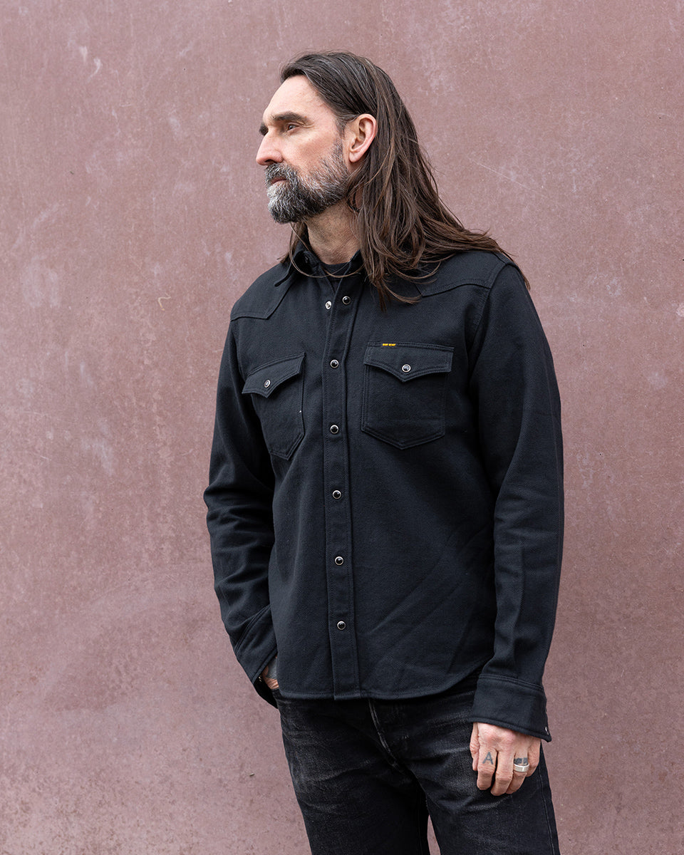 IHSH-459-BLK - FW26 - Ultra Heavy Flannel Herringbone Western Shirt - Black