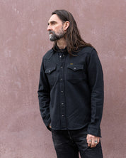 IHSH-459-BLK - FW26 - Ultra Heavy Flannel Herringbone Western Shirt - Black