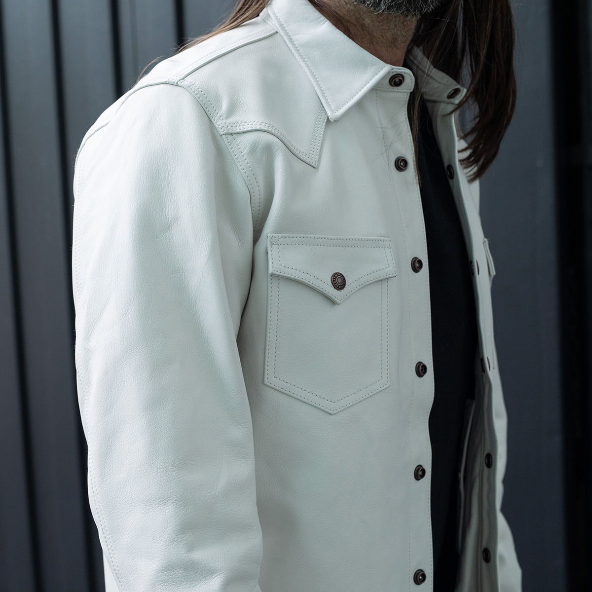 IHSH-464-WHT - FW26 - Leather Western Shirt - White