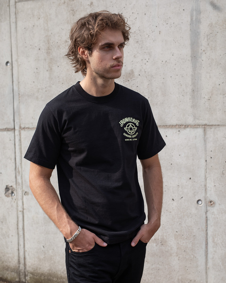 IHT-2603-BLK - 7.5oz Printed Loopwheel Crew Neck T-Shirt - Black