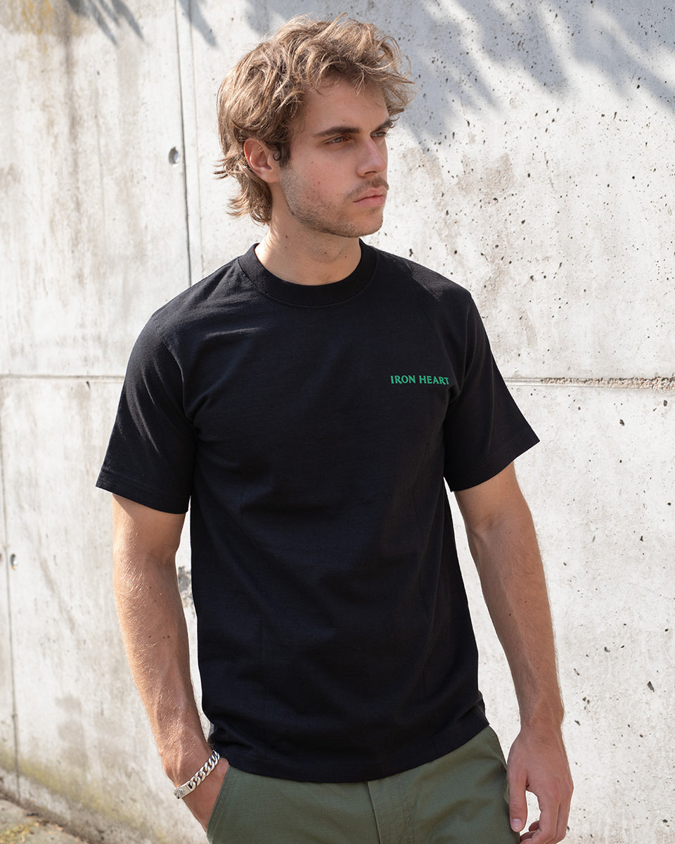 IHT-555-BLK - 7.5oz Printed Loopwheel Crew Neck T-Shirt - Black