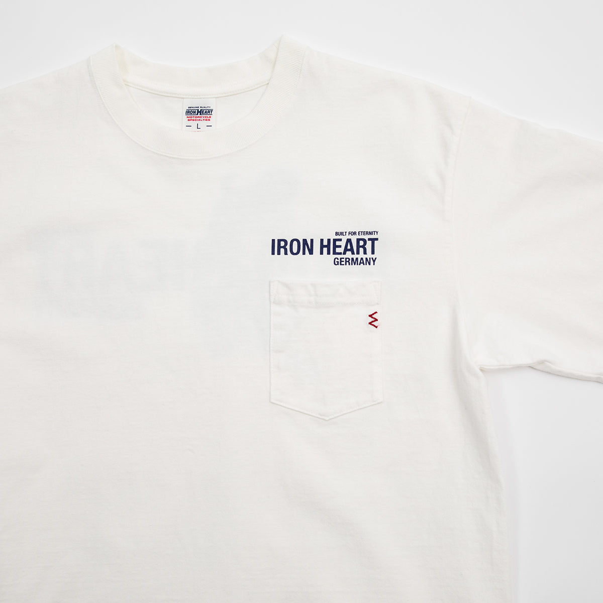 IHT-IHG-7-P-WHT/2 - Iron Heart Germany 7.5oz Loopwheel Crew Neck Pocket T-Shirt - White