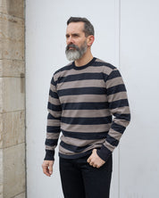 IHTB-01-BLK-GRY - 11oz Cotton Knit Long-Sleeved Sweater - Grey/Black