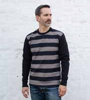 IHTB-05-GRY - 11oz Cotton Knit Long-Sleeved Sweater - Striped Body with Black Arms