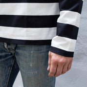 IHTB-09-BLK - 7.5oz Cotton Long-Sleeved Crew Neck - Black and White Stripes