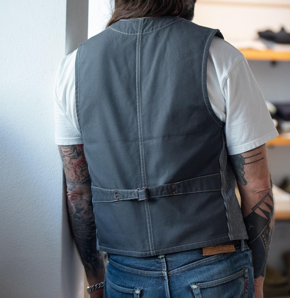 IHV-47-IND - 10.5oz Narrow Stripe Hickory Work Vest - Indigo