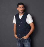IHV-50-IND - 14oz Sashiko Dobby Cloth / Duck Work Vest - Indigo