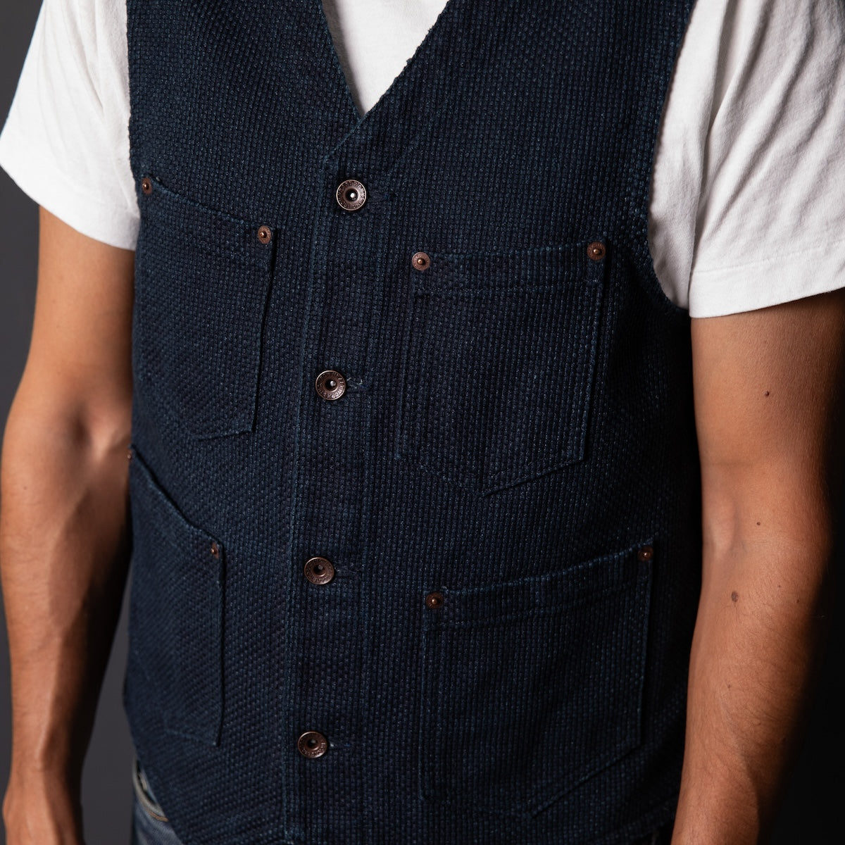 IHV-50-IND - 14oz Sashiko Dobby Cloth / Duck Work Vest - Indigo