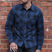 IHSH-265-NAV- Ultra Heavy Flannel Ombré Check Work Shirt - Navy/Black