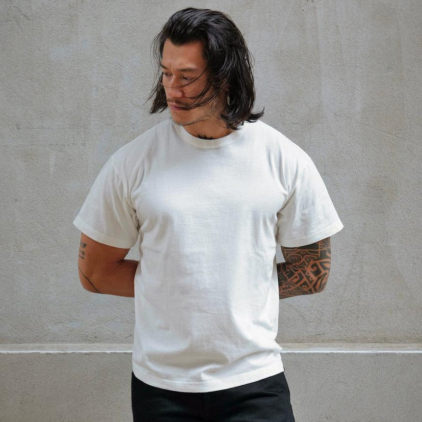 Image showing the IHT-1610L-WHT - 6.5oz Loopwheel Crew Neck T-Shirt White which is a T-Shirts described by the following info Iron Heart, Released, T-Shirts, Tops and sold on the IRON HEART GERMANY online store