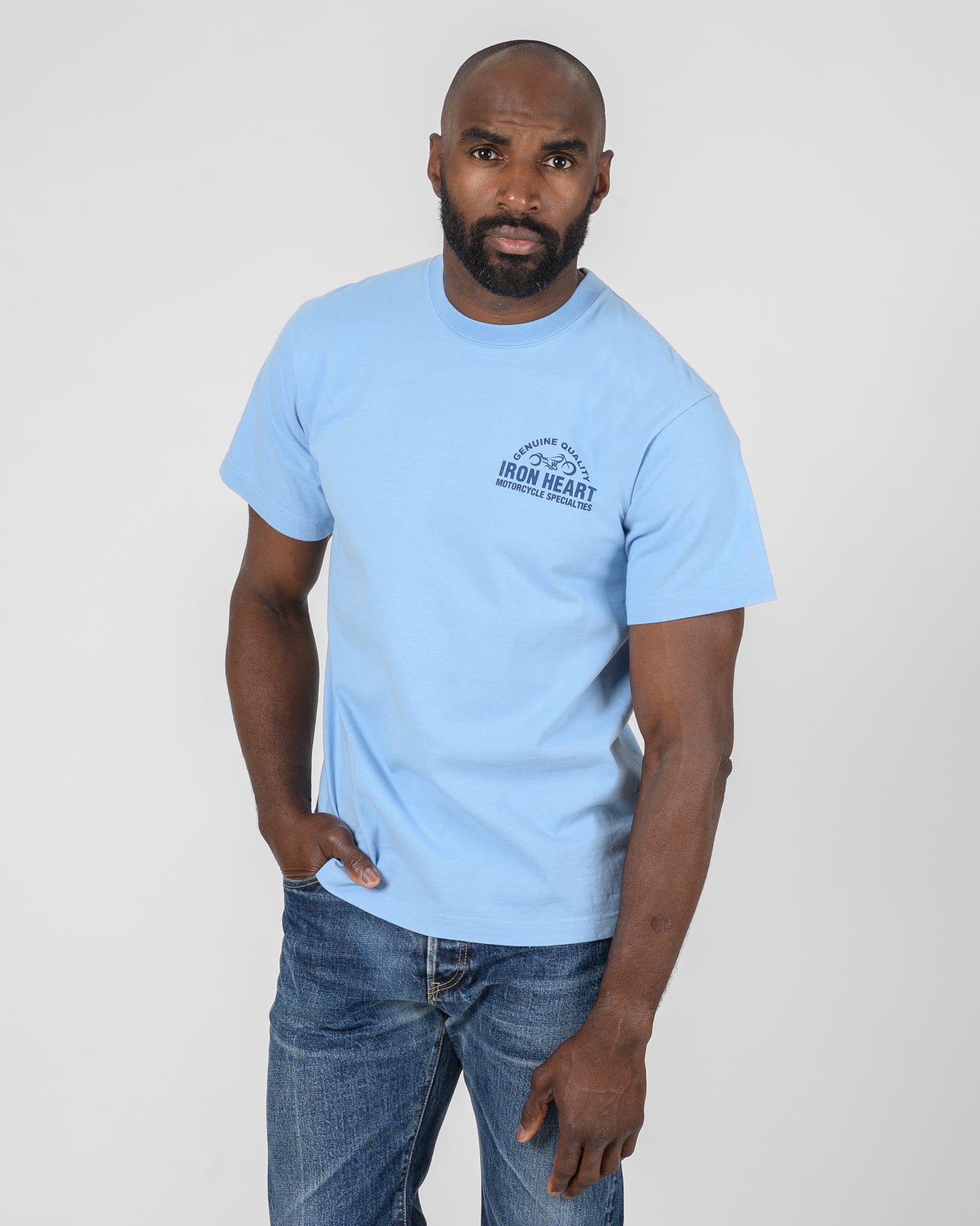 IHT-2504-SAX - 7.5oz Printed Loopwheel Crew Neck T-Shirt - Sax Blue