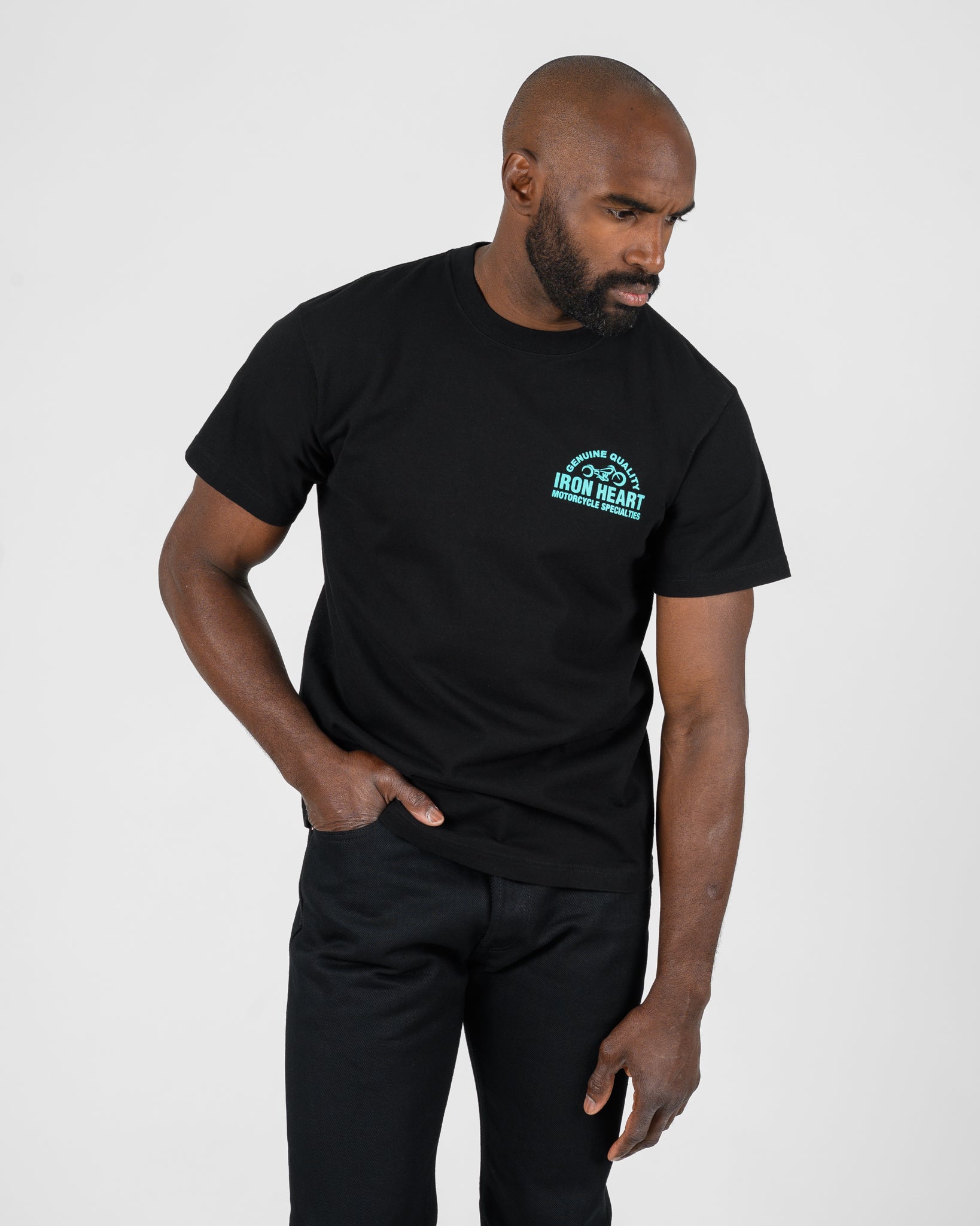 IHT-2504-BLK - 7.5oz Printed Loopwheel Crew Neck T-Shirt - Black