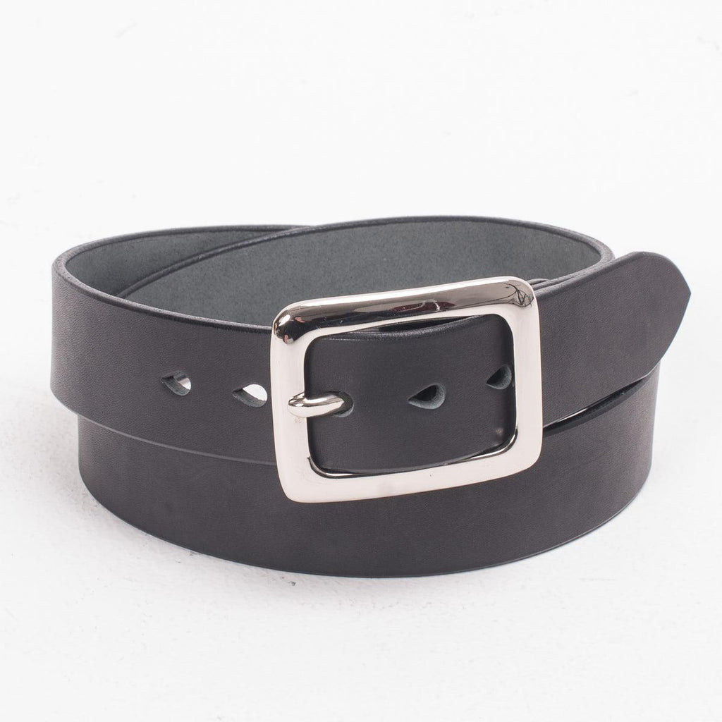 Image showing the IHB-08-BLK - Heavy Duty "Tochigi" Leather Belt With Nickel Plated Garrison Buckle - Black which is a Belts described by the following info Accessories, Belts, Iron Heart, Released and sold on the IRON HEART GERMANY online store