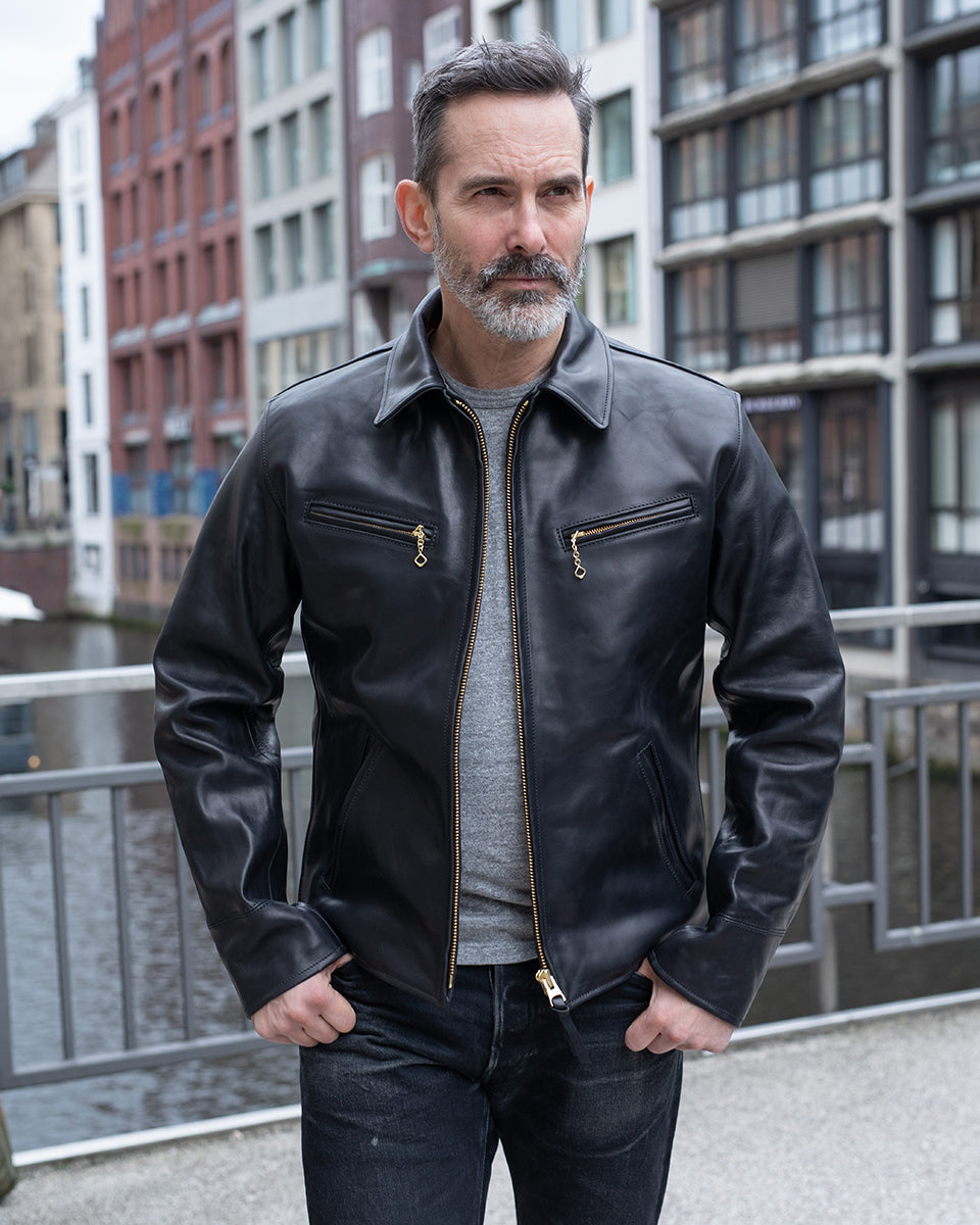 SB-ROADSTER-CS-BLK - Simmons Bilt "Roadster" Calfskin Jacket - Black