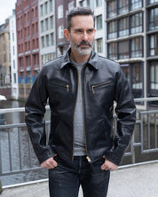 SB-ROADSTER-CS-BLK - Simmons Bilt "Roadster" Calfskin Jacket - Black
