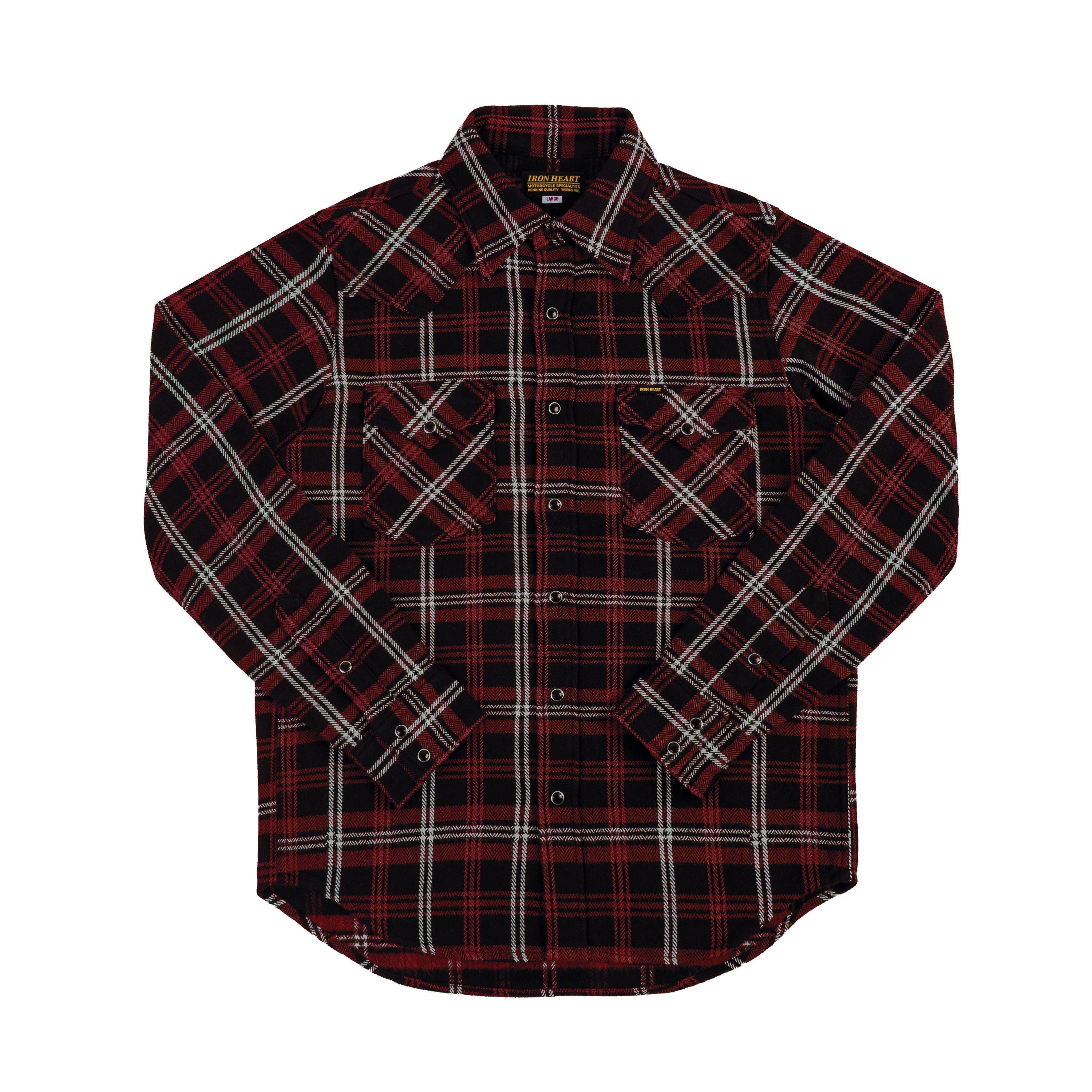 Image showing the IHSH-IHG-BLK - 12oz Slubby Heavy Flannel Check Western Shirt - Black (Collaboration) which is a Shirts described by the following info Iron Heart, Released, Shirts, Tops and sold on the IRON HEART GERMANY online store