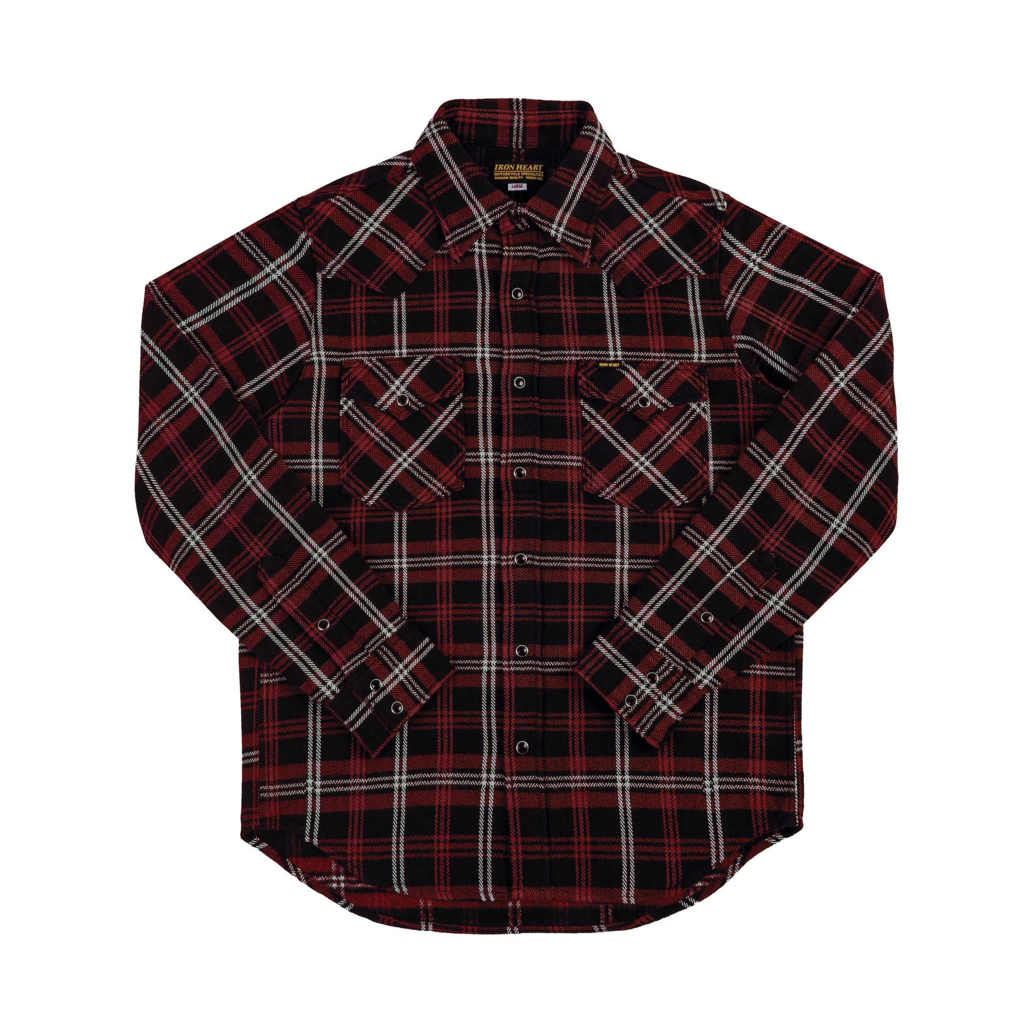 IHSH-IHG-BLK - 12oz Slubby Heavy Flannel Check Western Shirt - Black (Collaboration)