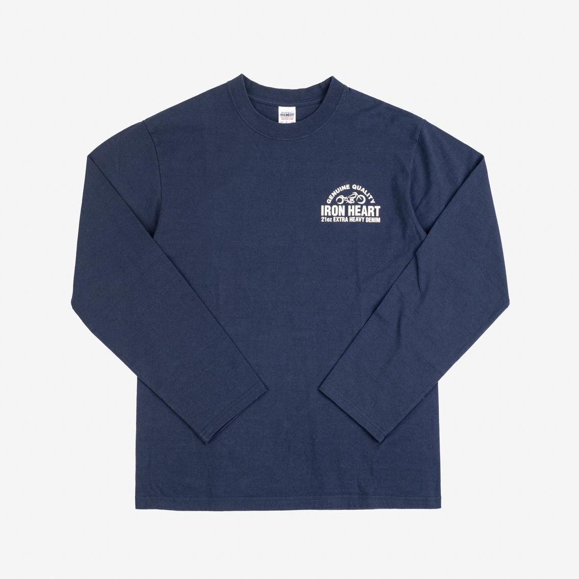 Image showing the IHTL-2302-NAV - 7.5oz Printed Loopwheel Crew Neck Long Sleeved T-Shirt - Navy which is a T-Shirts described by the following info Bargain, Released and sold on the IRON HEART GERMANY online store
