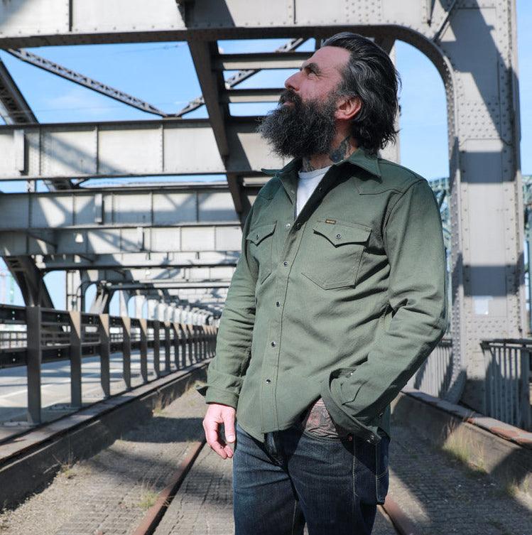 IHSH-235-OLV 13oz Military Serge Western Shirt Olive – IRON