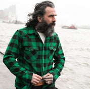 Image showing the IHSH-232-GRN - Ultra Heavy Flannel Buffalo Check Western Shirt Green/Black which is a Shirts described by the following info IHSALE, Iron Heart, Released, Shirts, Tops and sold on the IRON HEART GERMANY online store