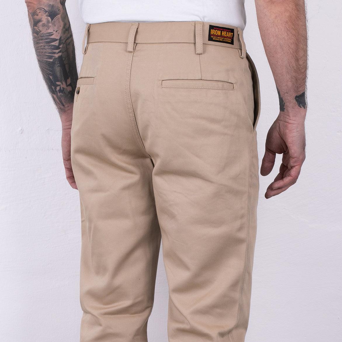 Image showing the IH-730-KHA - 12oz Heavy Cotton Regular Fit Chinos Khaki which is a Trousers described by the following info Bottoms, Iron Heart, Released, Trousers and sold on the IRON HEART GERMANY online store