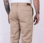 Image showing the IH-730-KHA - 12oz Heavy Cotton Regular Fit Chinos Khaki which is a Trousers described by the following info Bottoms, Iron Heart, Released, Trousers and sold on the IRON HEART GERMANY online store