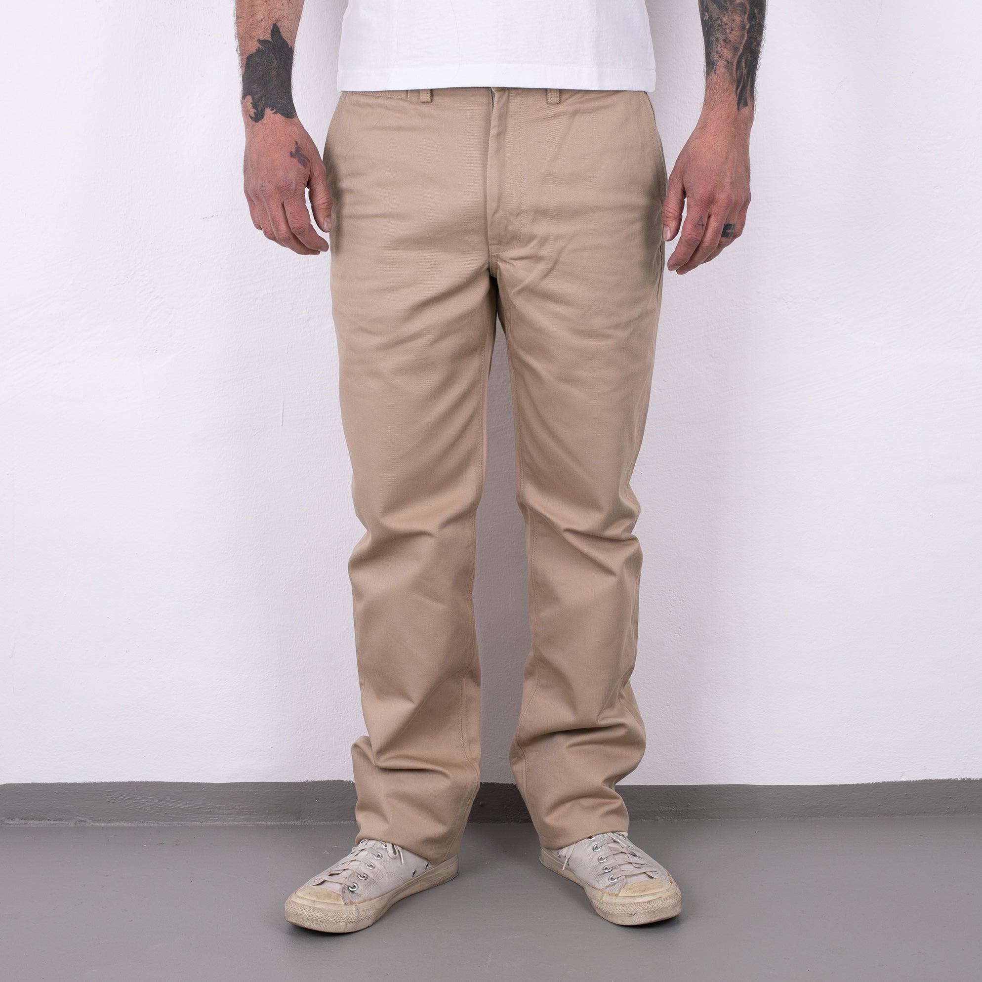 Image showing the IH-730-KHA - 12oz Heavy Cotton Regular Fit Chinos Khaki which is a Trousers described by the following info Bottoms, Iron Heart, Released, Trousers and sold on the IRON HEART GERMANY online store
