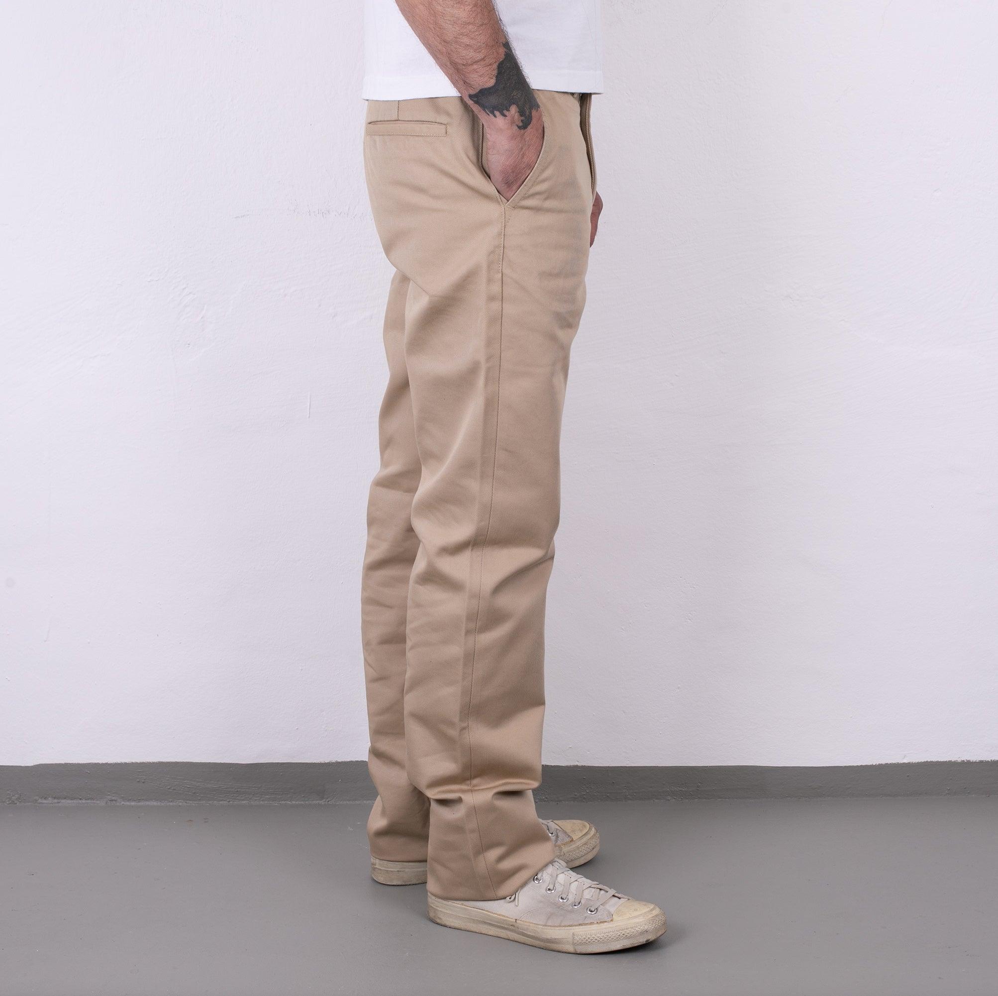 Image showing the IH-730-KHA - 12oz Heavy Cotton Regular Fit Chinos Khaki which is a Trousers described by the following info Bottoms, Iron Heart, Released, Trousers and sold on the IRON HEART GERMANY online store