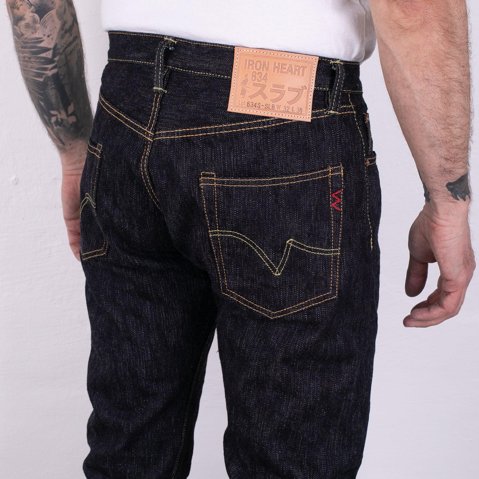 Image showing the IH-634S-SLB - 16oz Slubby Selvedge Denim Straight Cut Jeans Indigo which is a Jeans described by the following info 634, Bottoms, Iron Heart and sold on the IRON HEART GERMANY online store