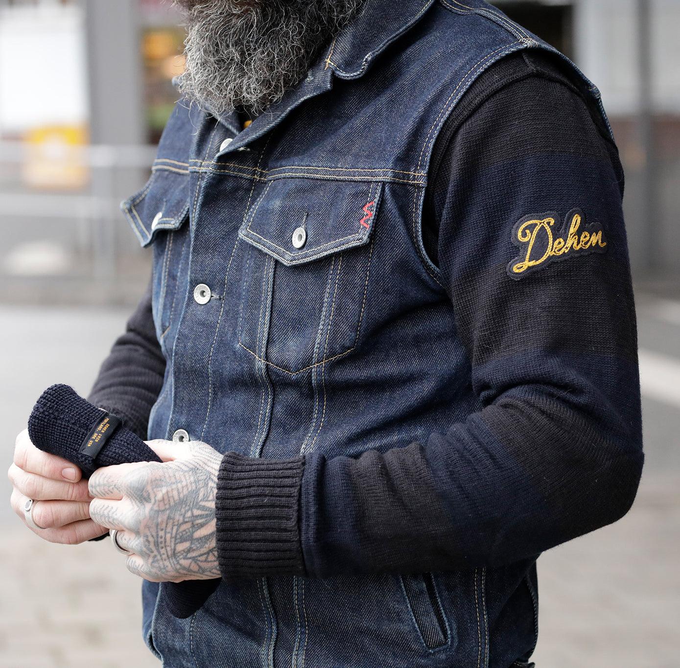 Image showing the DE-IHH-Custom-BLK - 1/4 Zip Moto-Jersey Hamburg - Black/ D.Navy which is a Knitwear described by the following info Dehen 1920, IHSALE_M23, Knitwear, Released, Tops and sold on the IRON HEART GERMANY online store