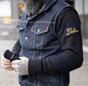 Image showing the DE-IHH-Custom-BLK - 1/4 Zip Moto-Jersey Hamburg - Black/ D.Navy which is a Knitwear described by the following info Dehen 1920, IHSALE_M23, Knitwear, Released, Tops and sold on the IRON HEART GERMANY online store