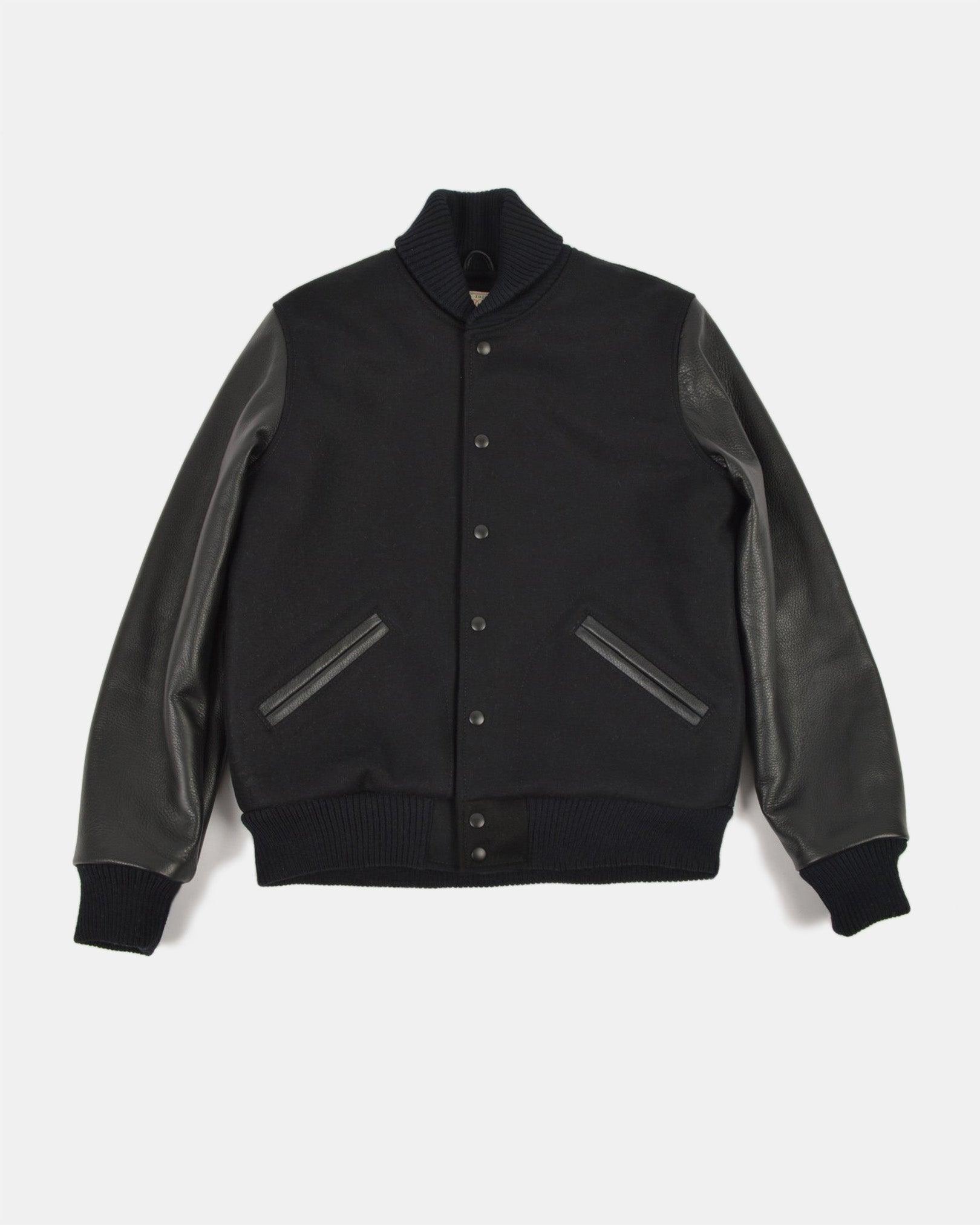 Image showing the DE-JA0002-BLK - Dehen 1920 Varsity Jacket Black which is a Jackets described by the following info Dehen 1920, Jackets, Released, Tops and sold on the IRON HEART GERMANY online store