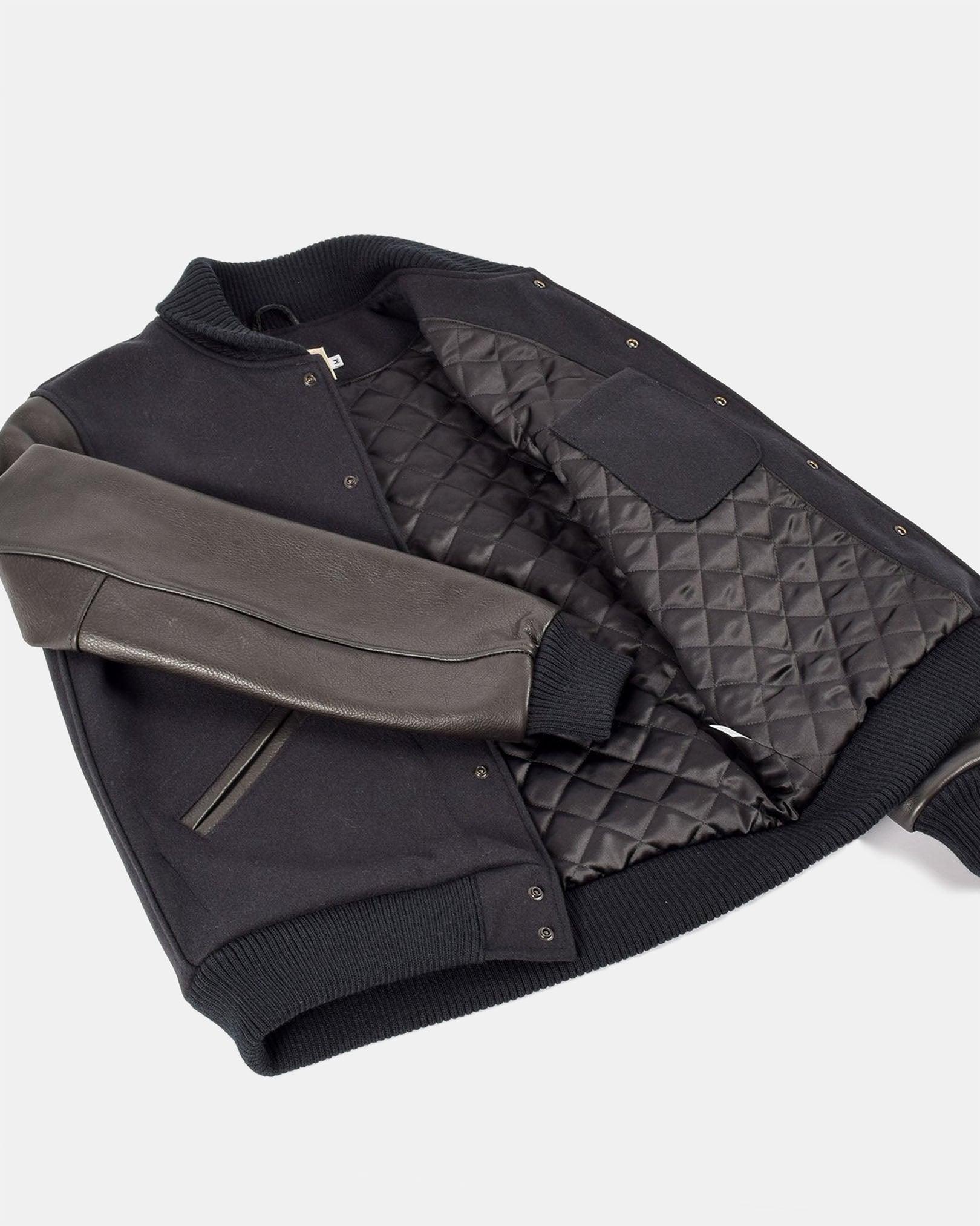 Image showing the DE-JA0002-BLK - Dehen 1920 Varsity Jacket Black which is a Jackets described by the following info Dehen 1920, Jackets, Released, Tops and sold on the IRON HEART GERMANY online store