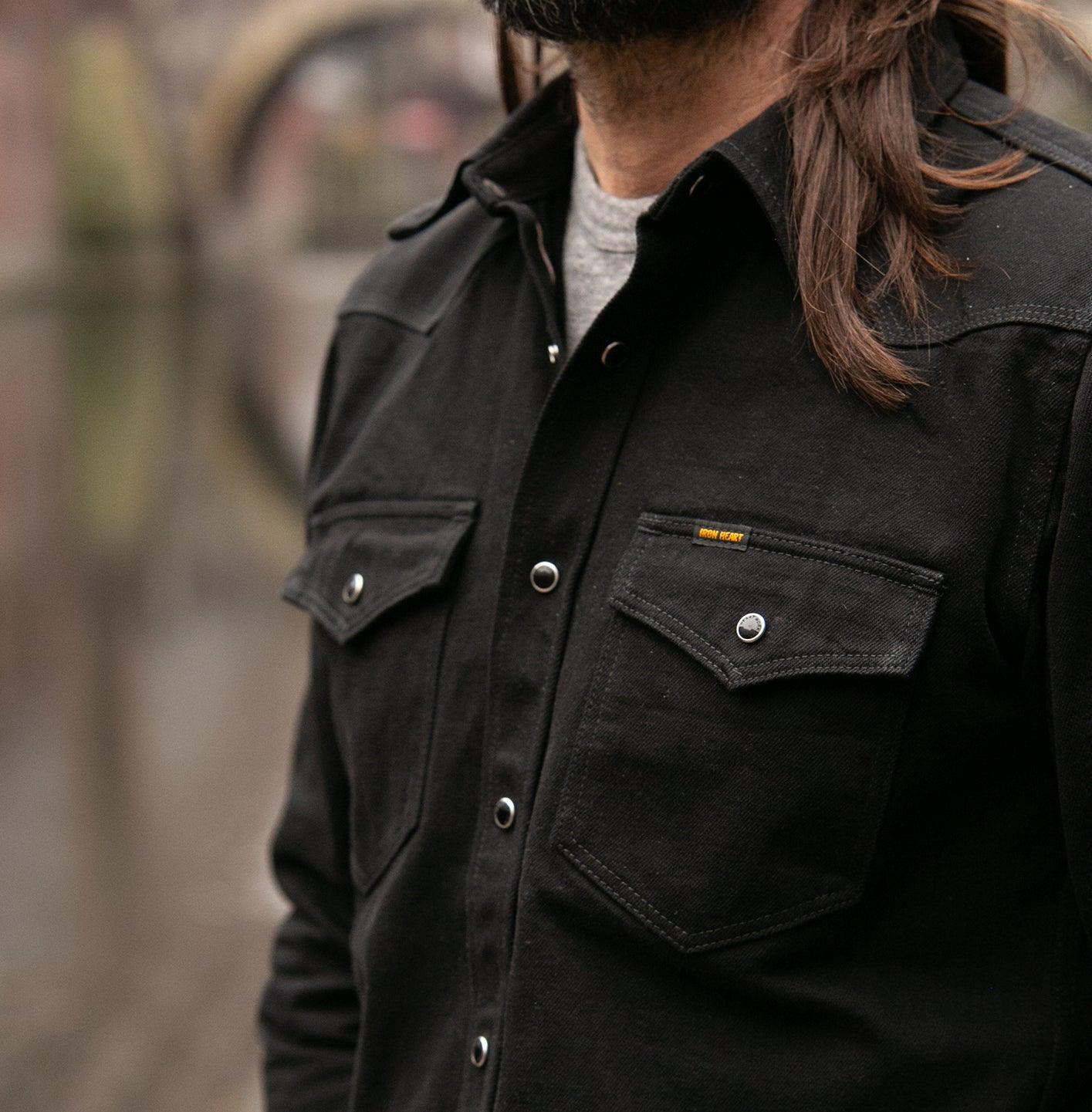 johnny cash dress shirt BZEN M.3239-J.CASH REGULAR FIT SHIRT-6.25oz-E0 BLACK/BLACK